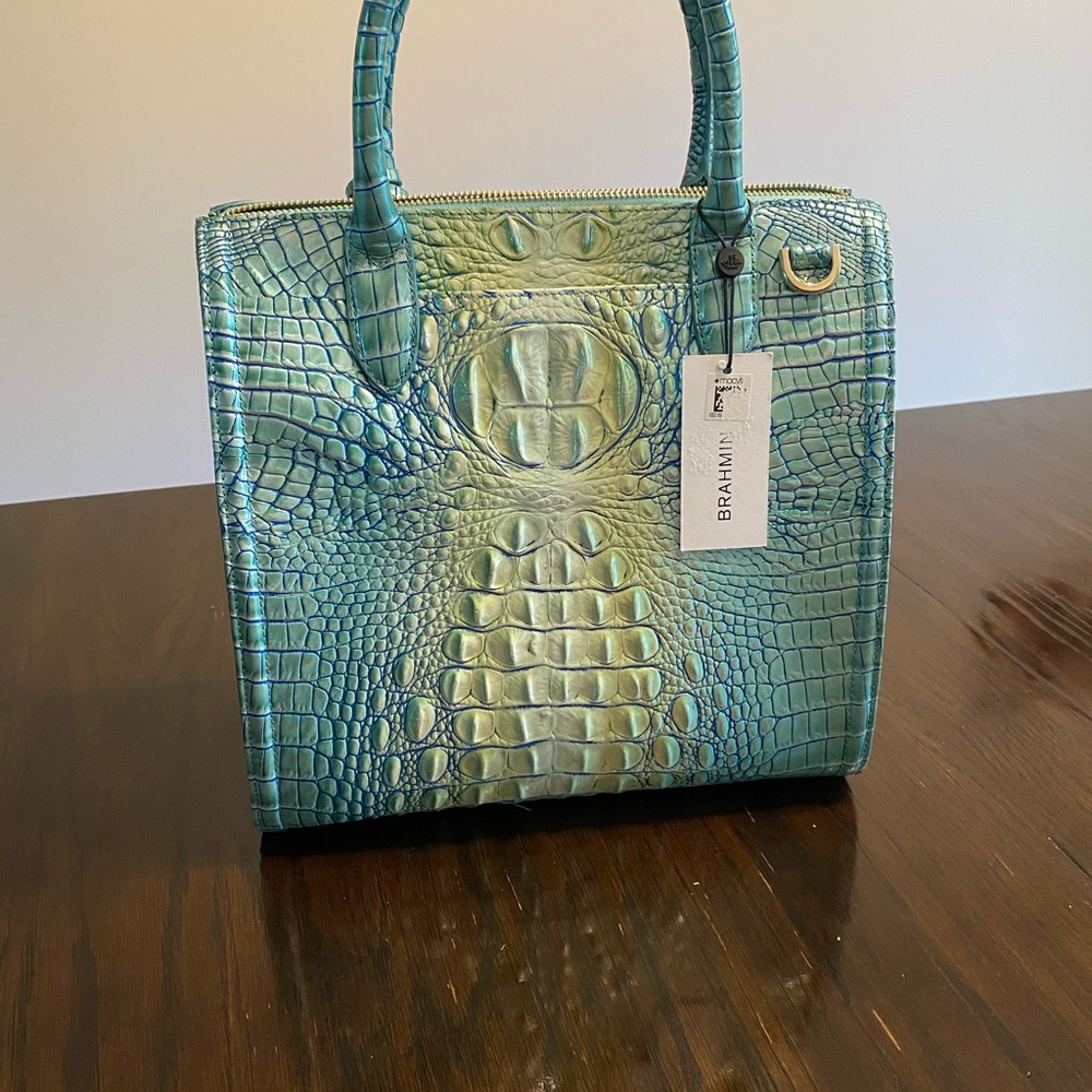 NWT BRAHMIN Aqua Blue Ombré Genuine Leather Shoulder Bag